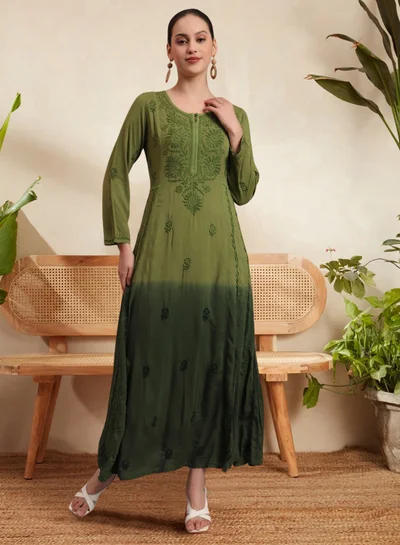 Alaya Hand Embroidered Chikankari Modal Ombre Jalabiya-AL4018