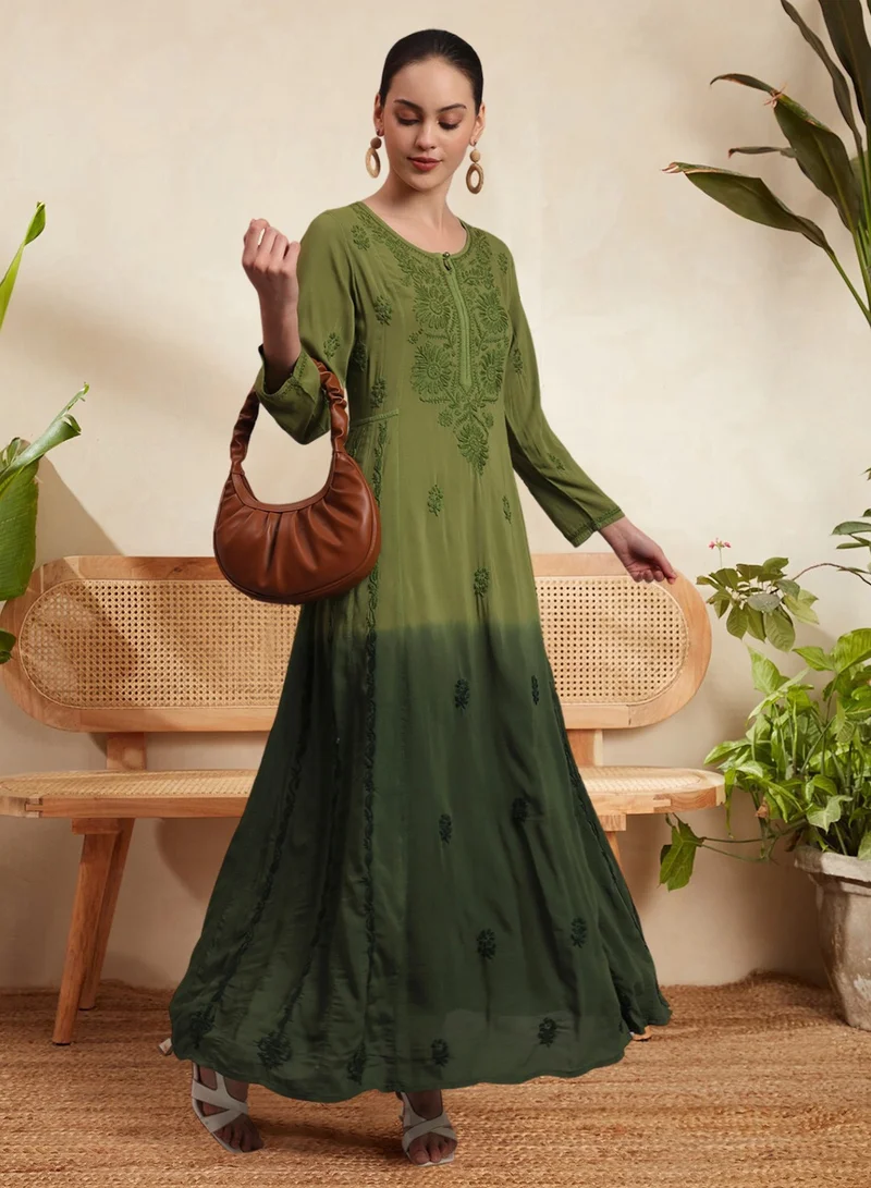 Alaya Hand Embroidered Chikankari Modal Ombre Jalabiya-AL4018