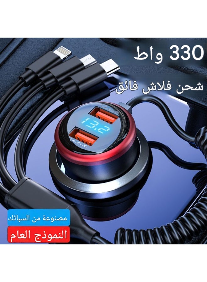 شاحن سيارة بثلاثة منافذ، شحن فائق السرعة 100 واط، محول USB لولاعة السيارة - Image 4