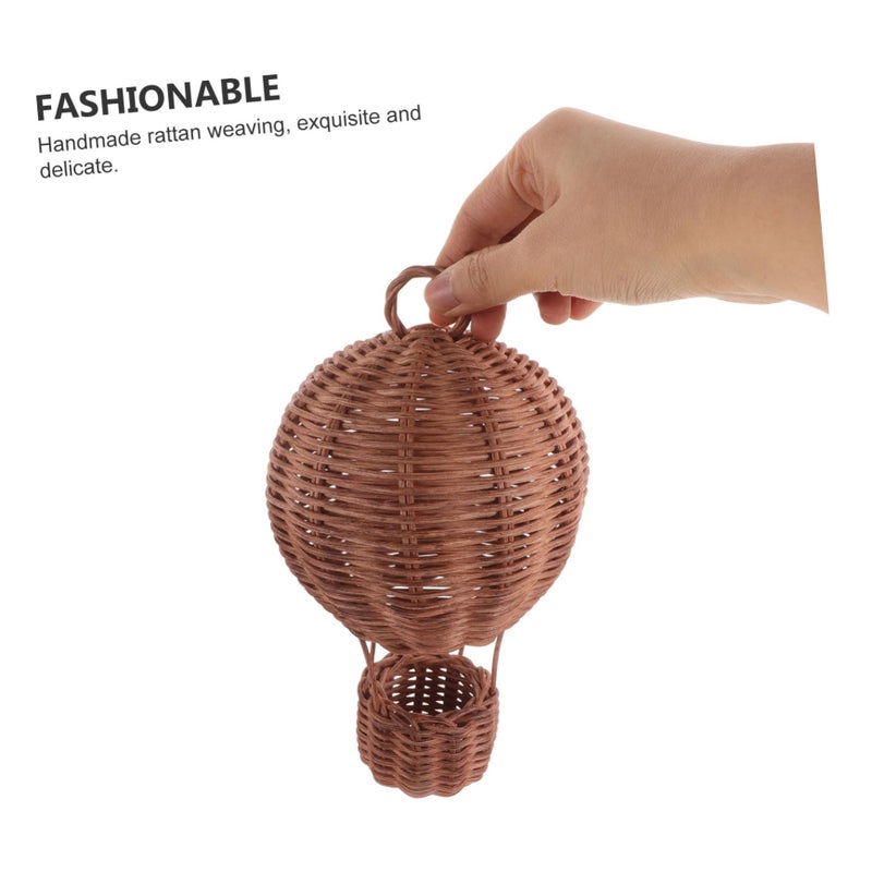 Handwoven Rattan Hot Air Balloon Nursery Wall Art Hanging Basket Brown Photography Prop - Image 4