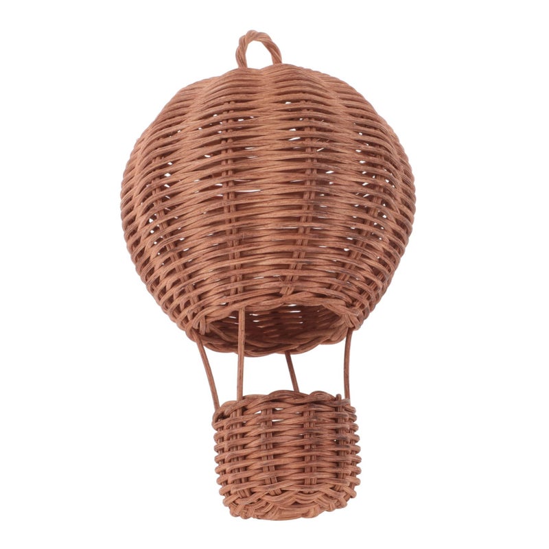 Handwoven Rattan Hot Air Balloon Nursery Wall Art Hanging Basket Brown Photography Prop - Image 2