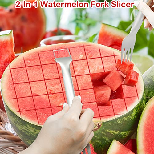 CANIPHA 2Pcs Watermelon Fork Slicer Cutter, Stainless Steel 2-in-1 Watermelon Fork Slicer, Portable Watermelon Fork Watermelon Cutter Slicer Tool Fruit Forks Slicer for Home Party Camping Kitchen Gadget - Image 2