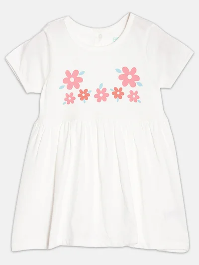 Broon Broon Infant Girls Off White Floral Organic Cotton Dress