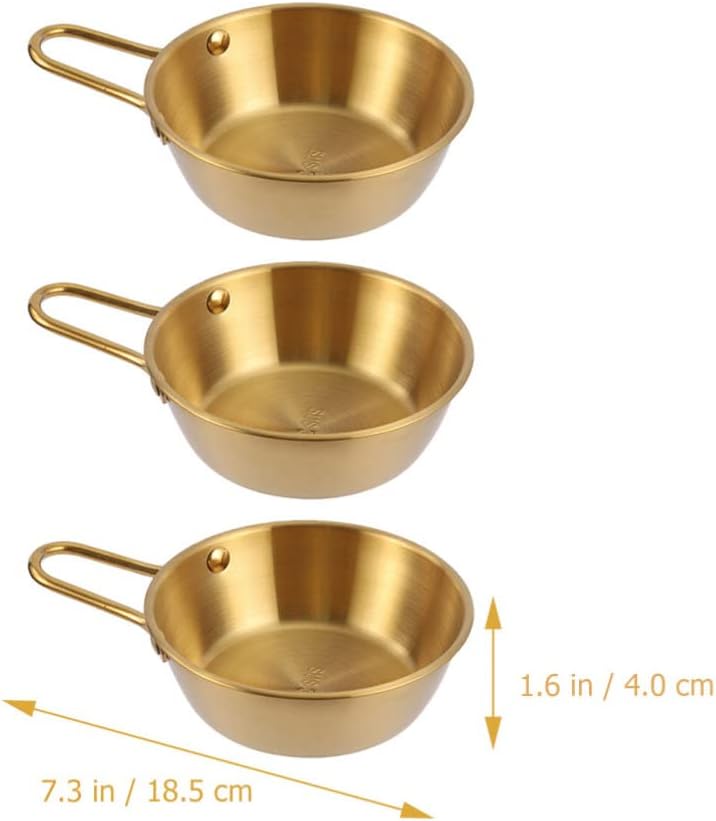 Veemoon 3pcs Korean Bowl with Handles Korean Rice Wine Bowls Stainless Steel Soup Bowl Makgeolli Bowls Camp Food Cup Salad Bowl Noodle Bowl for Home Tavern Hotel Party Banquet - Image 2
