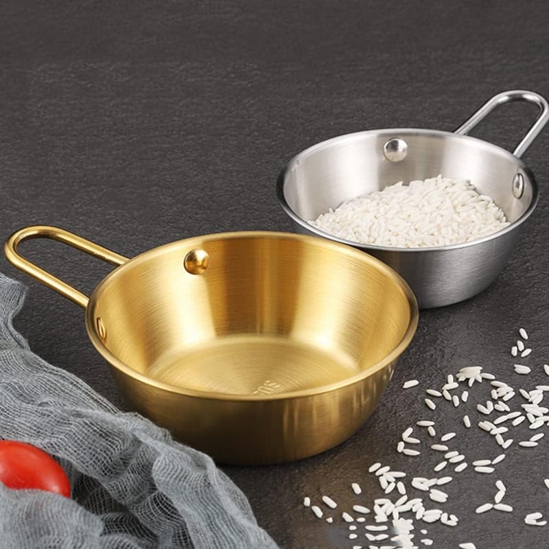 Veemoon 3pcs Korean Bowl with Handles Korean Rice Wine Bowls Stainless Steel Soup Bowl Makgeolli Bowls Camp Food Cup Salad Bowl Noodle Bowl for Home Tavern Hotel Party Banquet - Image 3