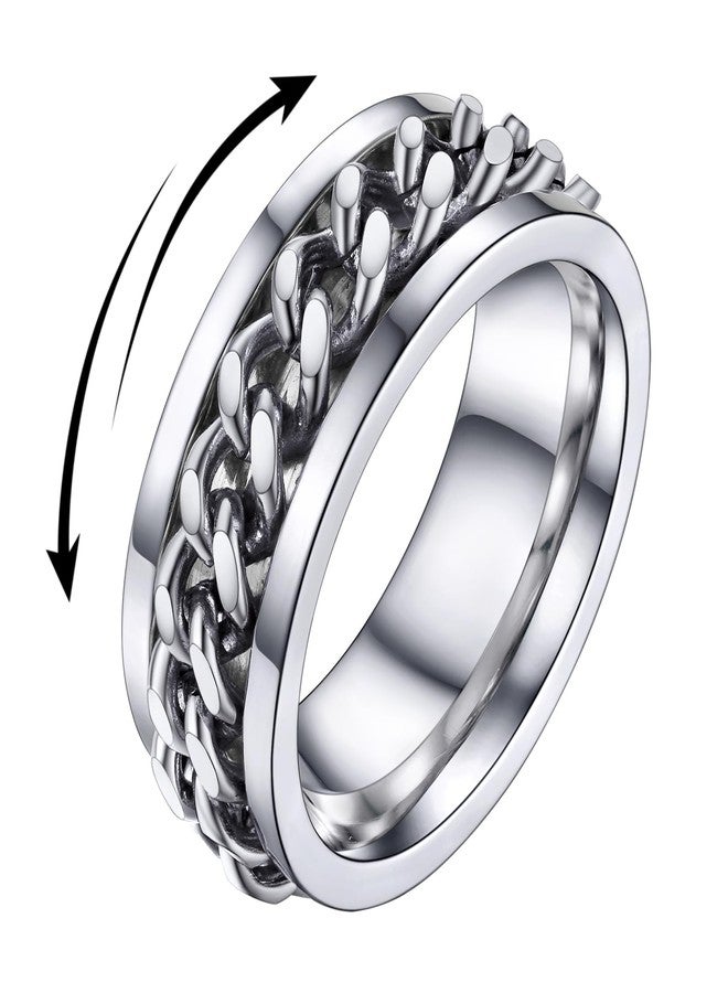 U7 خواتم رجال من الفولاذ المقاوم للصدأ U7، خاتم دوار للقلق للرجال والنساء، خاتم سلسلة فضية كلاسيكية بحجم 6 - Image 1