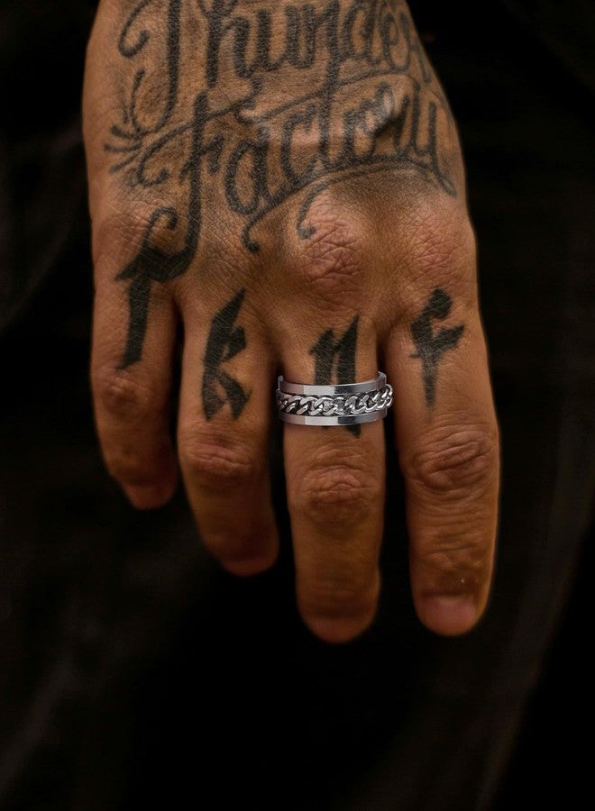 U7 خواتم رجال من الفولاذ المقاوم للصدأ U7، خاتم دوار للقلق للرجال والنساء، خاتم سلسلة فضية كلاسيكية بحجم 6 - Image 2