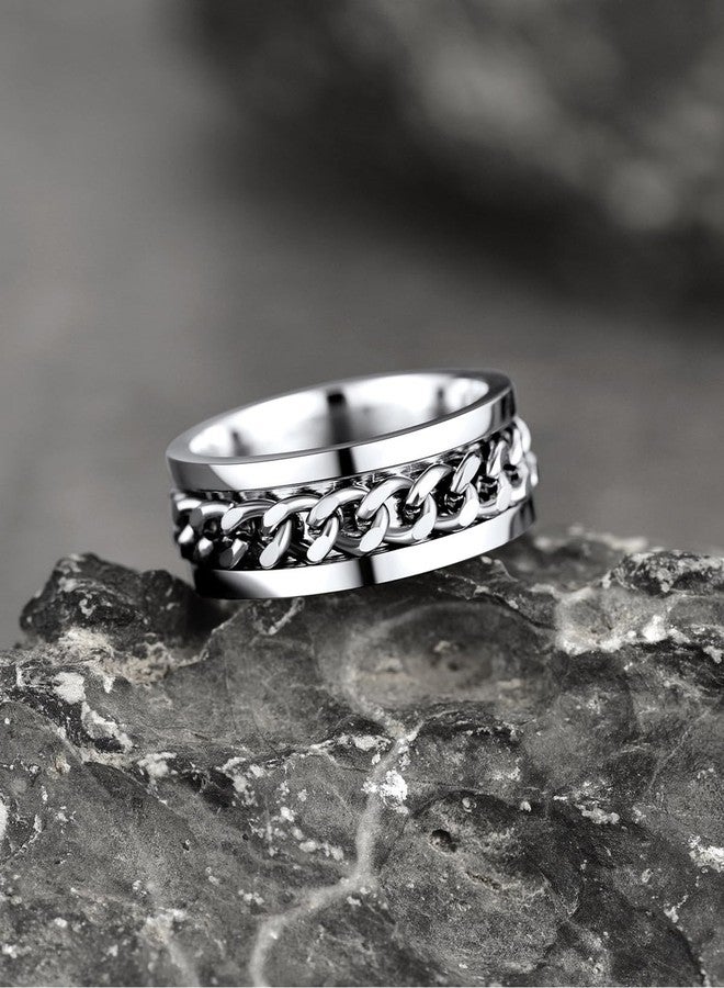 U7 خواتم رجال من الفولاذ المقاوم للصدأ U7، خاتم دوار للقلق للرجال والنساء، خاتم سلسلة فضية كلاسيكية بحجم 6 - Image 5