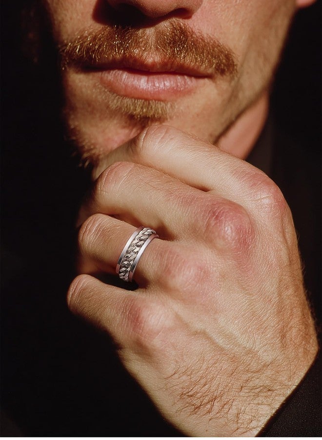 U7 خواتم رجال من الفولاذ المقاوم للصدأ U7، خاتم دوار للقلق للرجال والنساء، خاتم سلسلة فضية كلاسيكية بحجم 6 - Image 3