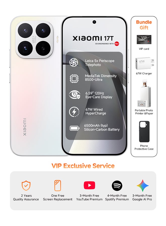 Xiaomi 17T Dual SIM 5G Opal White 12GB RAM 512GB + Portable photo printer pro + Sublimation Photo Paper(20) - Global Version - Image 1
