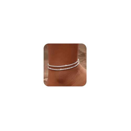 Tasiso Gold/Silver Ankle Bracelets for Women,14K Gold Anklets for Women Waterproof Sparkly Chain Rhinestone Anklets Set Stackable Layered Anklet Bracelets for Women Beach Gold Jewelry Gift - Image 1