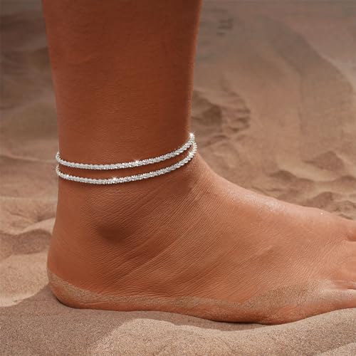 Tasiso Gold/Silver Ankle Bracelets for Women,14K Gold Anklets for Women Waterproof Sparkly Chain Rhinestone Anklets Set Stackable Layered Anklet Bracelets for Women Beach Gold Jewelry Gift - Image 2