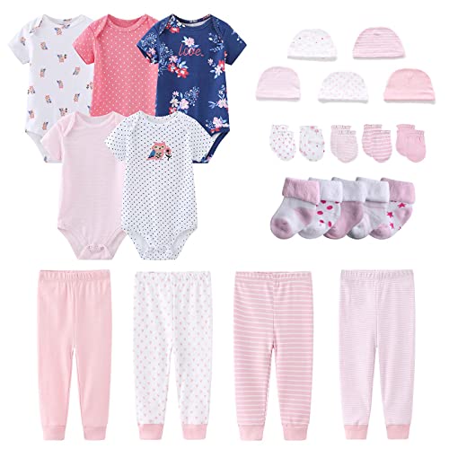 MAMIMAKA Newborn Layette Gift Set Bodysuits Pants for Baby Girl and Boy 24 Piece 100 Cotton Essentials and Accessories - Image 1