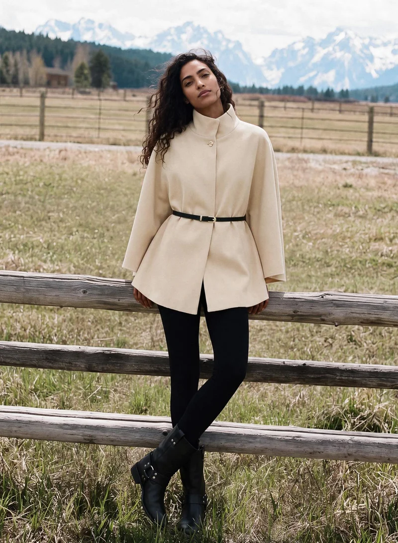 Blue Vanilla  Funnel Neck Tie Front Cape for Women | Best Price UAE