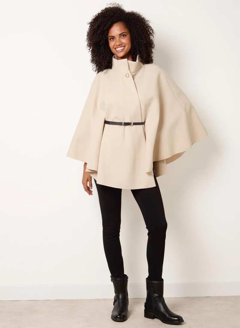 Blue Vanilla  Funnel Neck Tie Front Cape for Women | Best Price UAE