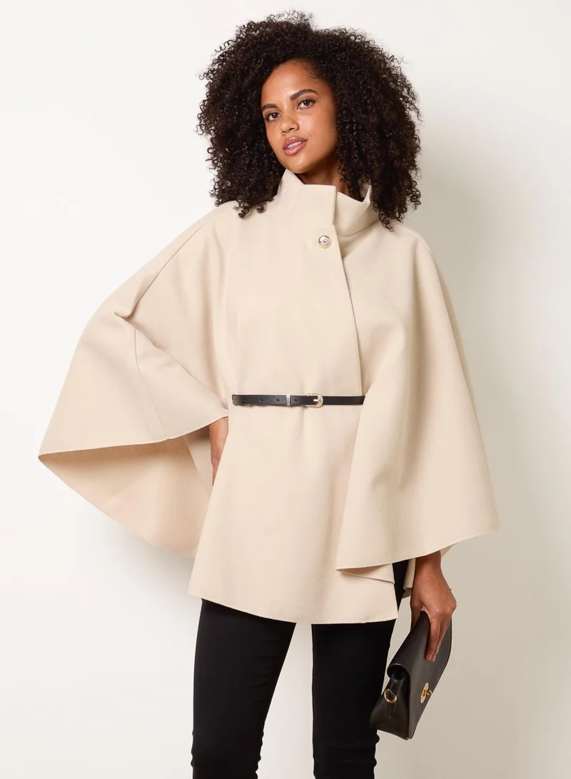 Funnel Neck Tie Front Cape