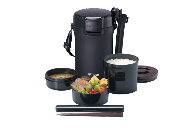 TIGER TIGER Thermos LWUA202KM Tiger Thermos Thermal Lunch Box Stainless Steel Lunch Jar Rice Bowl Approx 4 Cups Black 
