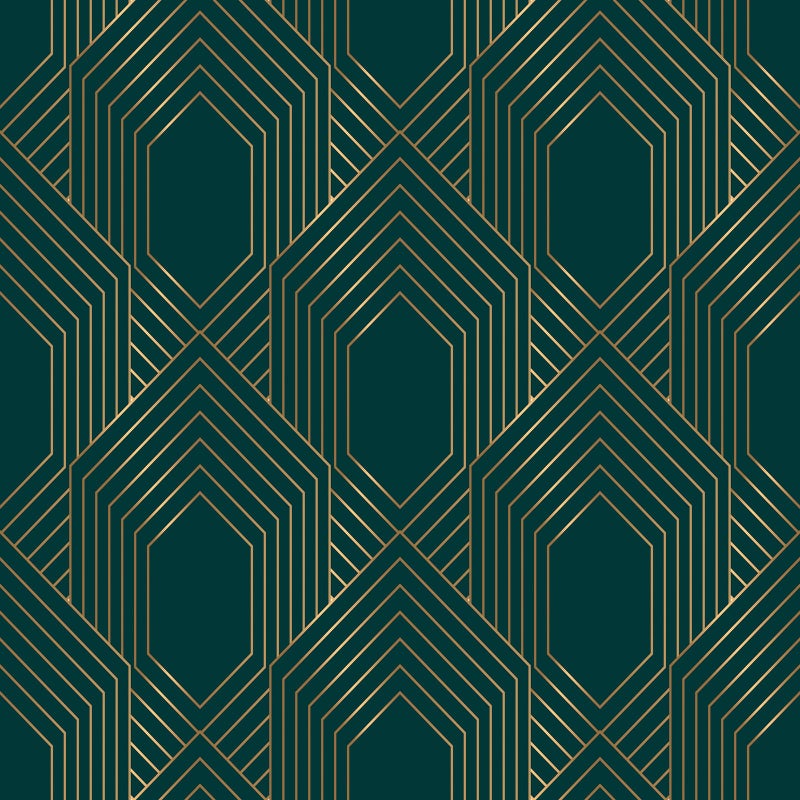Stickyart Art Deco Geometric Wallpaper Peel and Stick Gold Line Dark Green Wallpaper Removable 1920s Luxury Art Deco Line Geometric Contact Paper Minimalist for Cabinet Accent Wall 17.5"x80" - Image 1