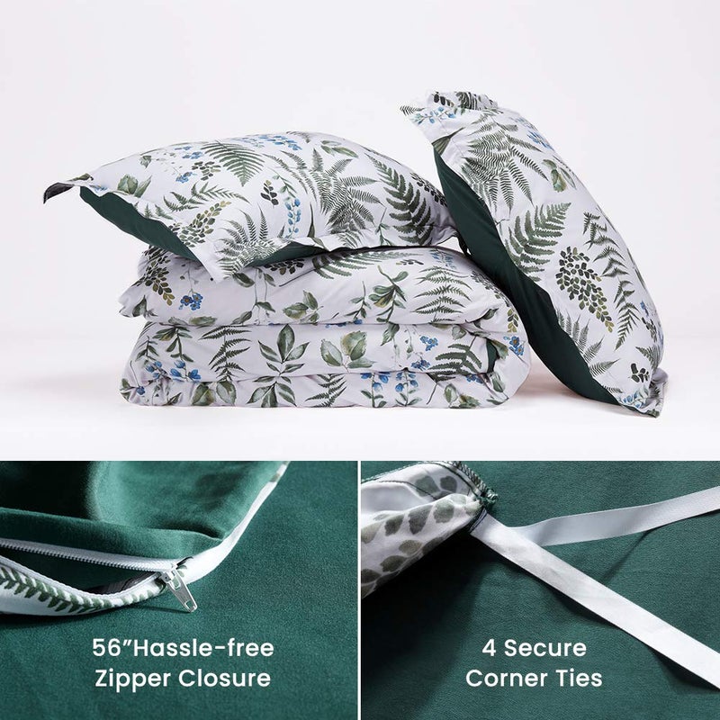 SLEEP ZONE مجموعة أغطية لحاف سليب زون بنمط مطبوع نباتات استوائية 120 جرام ناعمة للغاية مع إغلاق بسحاب وروابط في الزوايا خضراء كاملة - Image 4
