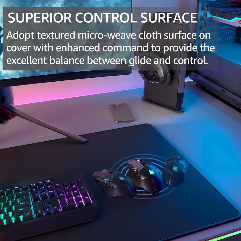 KTRIO Large Gaming Mouse Pad with Stitched Edges, Extended Mousepad with Superior Micro-Weave Cloth, Non-Slip Base, Water Resist Keyboard Pad, Desk Mat for Gamer, Office & Home, 31.5 x 15.7 in, Black - Image 2