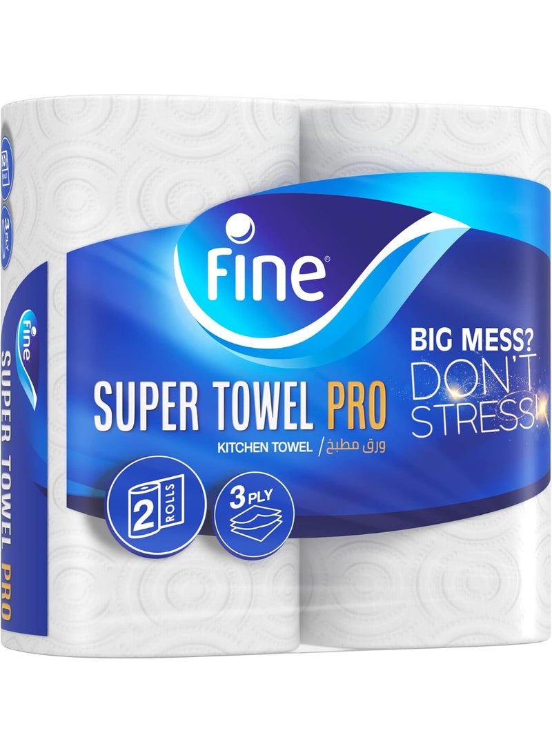Fine Kitchen Tissue Paper Pro, 3 Ply, 2 Rolls – Premium Absorbent Kitchen Towels for Everyday Cleaning, Spills, Drying, Wiping & Household Use - Image 3
