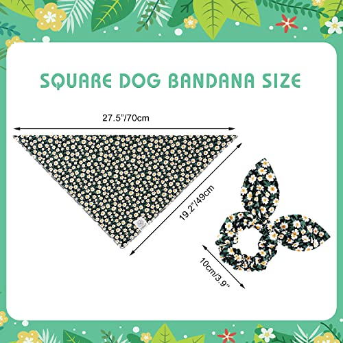 E-Clover Dog Bandanas & Matching Scrunchie Set Girl Dog Scarf Bibs with Bow Scrunchie for Medium Large Dogs Pet Owner Gifts Flower Black - Image 4