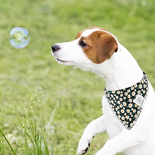 E-Clover Dog Bandanas & Matching Scrunchie Set Girl Dog Scarf Bibs with Bow Scrunchie for Medium Large Dogs Pet Owner Gifts Flower Black - Image 5