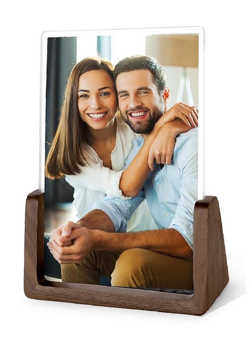 4x6 Inch Wood Photo Picture Frame 1 Pack - Rustic Wooden Picture Frame with Walnut Wood Base and High Definition Break Free Acrylic Covers for Tabletop or Desktop Display - Image 1