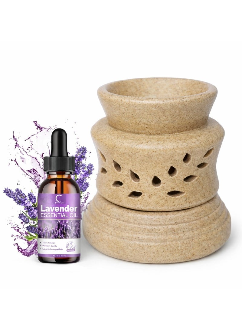 Ceramic Essential Oil Burner and Candle Warmer, Aromatherapy Oil Warmer with Ceramic Base | Home & Bedroom Decor for Relaxation (Round Square) - Image 1