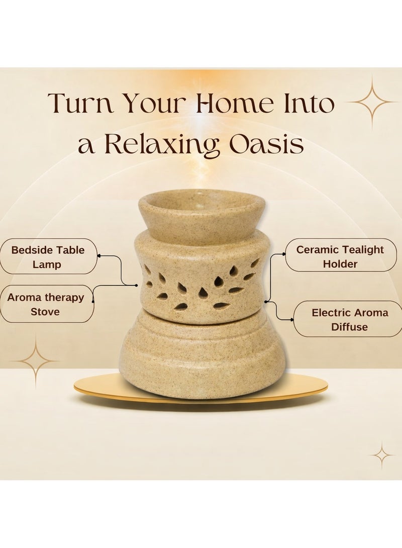 Ceramic Essential Oil Burner and Candle Warmer, Aromatherapy Oil Warmer with Ceramic Base | Home & Bedroom Decor for Relaxation (Round Square) - Image 3