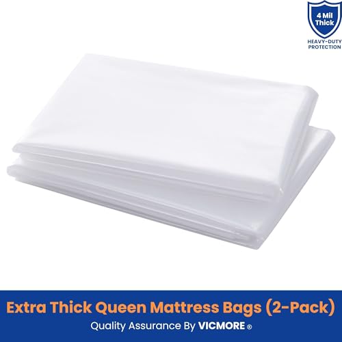 VICMORE 2-Pack Queen Mattress Bags for Moving & Storage – 4 Mil Heavy-Duty Plastic Mattress Cover, Tear-Resistant & Odorless, Reusable & Recyclable - Image 2