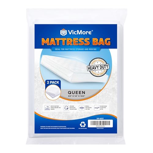 VICMORE 2-Pack Queen Mattress Bags for Moving & Storage – 4 Mil Heavy-Duty Plastic Mattress Cover, Tear-Resistant & Odorless, Reusable & Recyclable - Image 1
