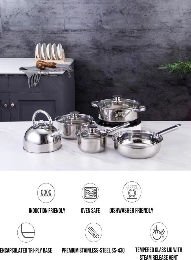 إن كي أكس مجموعة من 8 أواني الطهي - أواني ستانلس ستيل ، أواني ، أواني مطبخ مع غطاء زجاجي مقوى - Image 2