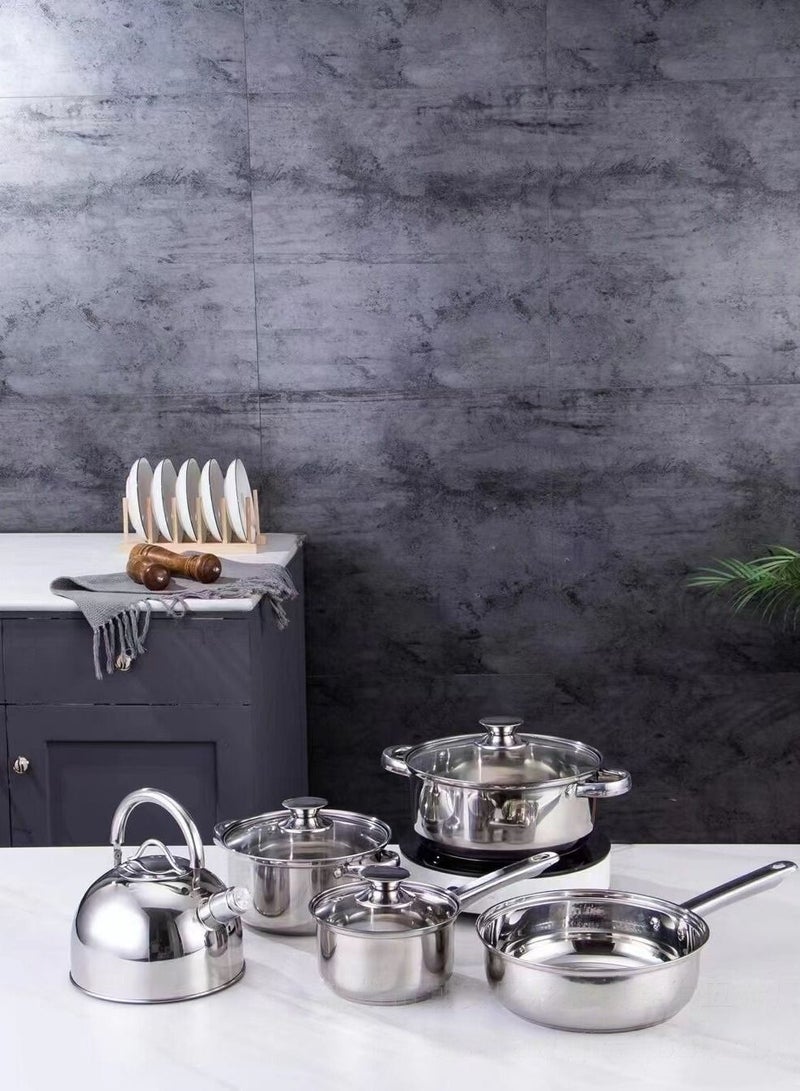 إن كي أكس مجموعة من 8 أواني الطهي - أواني ستانلس ستيل ، أواني ، أواني مطبخ مع غطاء زجاجي مقوى - Image 1