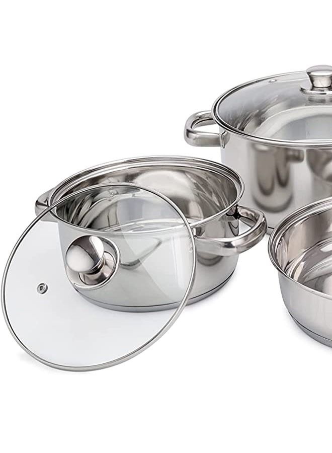 إن كي أكس مجموعة من 8 أواني الطهي - أواني ستانلس ستيل ، أواني ، أواني مطبخ مع غطاء زجاجي مقوى - Image 4