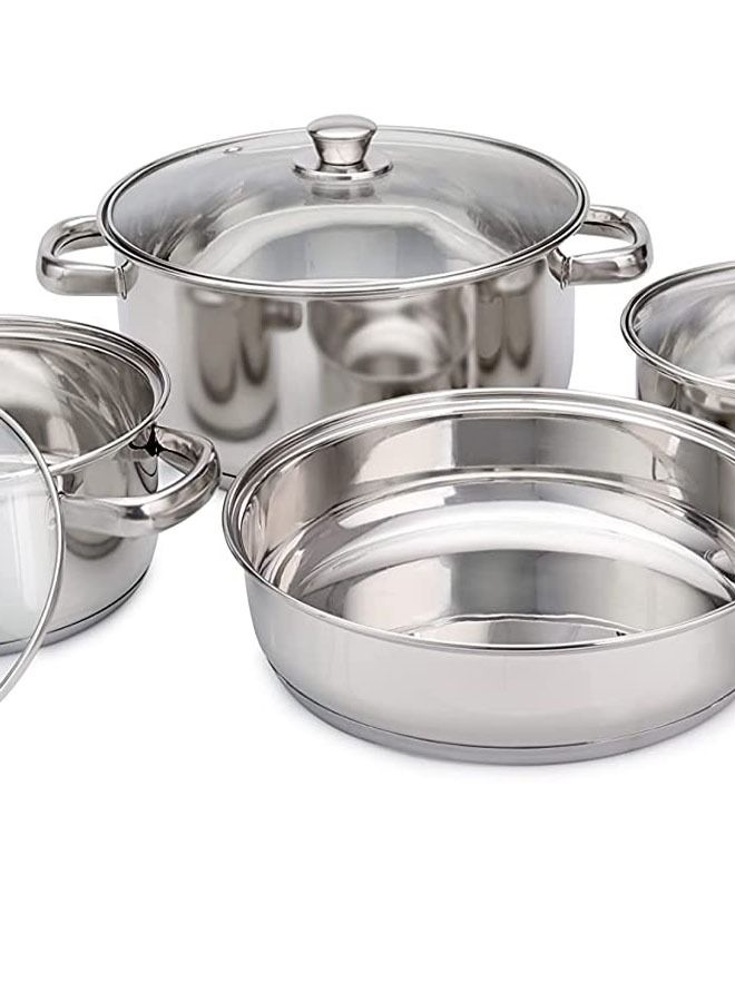 إن كي أكس مجموعة من 8 أواني الطهي - أواني ستانلس ستيل ، أواني ، أواني مطبخ مع غطاء زجاجي مقوى - Image 5