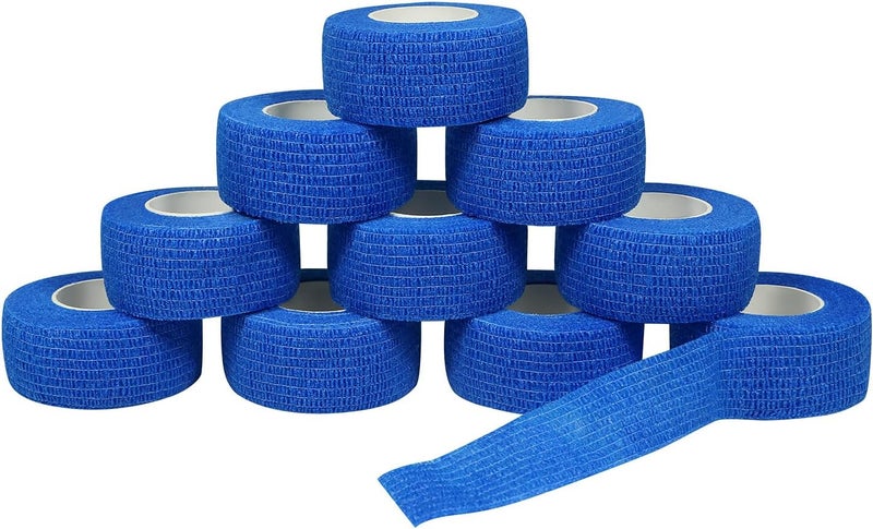GooGou Self Adhesive Wrap Bandage Cohesive Bandage Breathable Self Adherent Wrap for Sprain Swelling and Soreness on Wrist and Ankle 10PCS 1 in X 147 ft Blue - Image 1