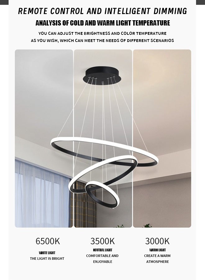 Smart Modern LED Chandeliers, 3 Rings LED Pendant Light Fixture Dimmable Contemporary Circular LED with BT Wireless Smart APP Remote Control 3 Color in One 72W LED Chandelier Ceiling Pendant Light - Image 3