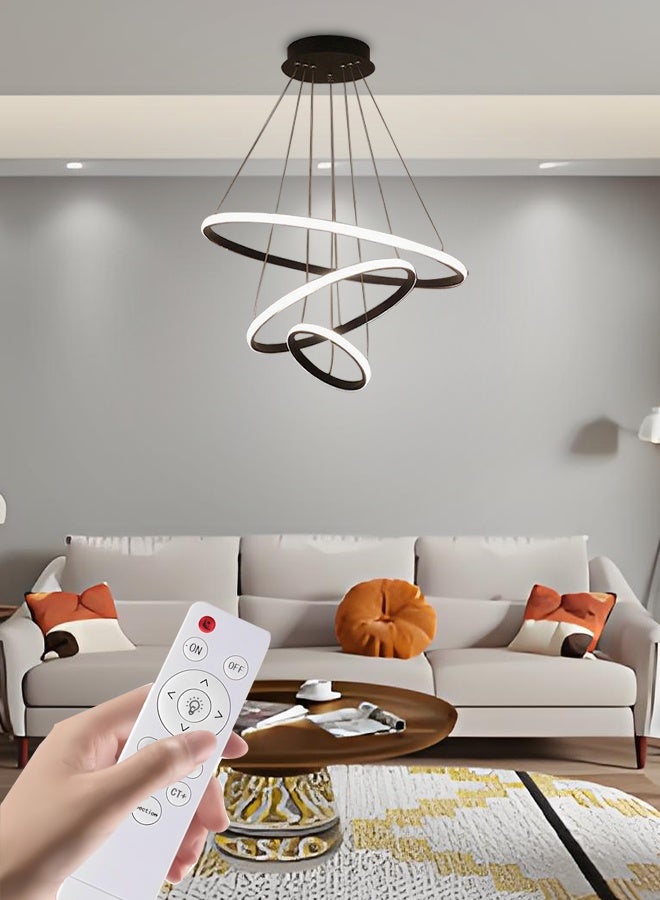 Smart Modern LED Chandeliers, 3 Rings LED Pendant Light Fixture Dimmable Contemporary Circular LED with BT Wireless Smart APP Remote Control 3 Color in One 72W LED Chandelier Ceiling Pendant Light - Image 1