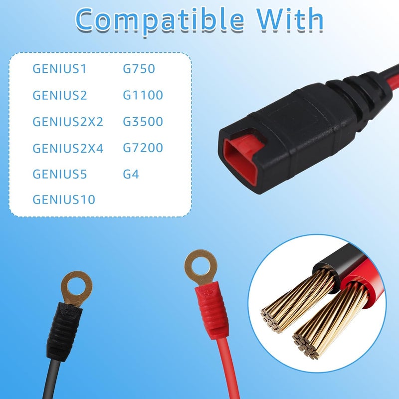 2 Pack M6 (1/4in) Wires Harness Compatible with NOCO GC002 X-Connect Genius Smart Battery Chargers Extension Cable Accessory - Image 4