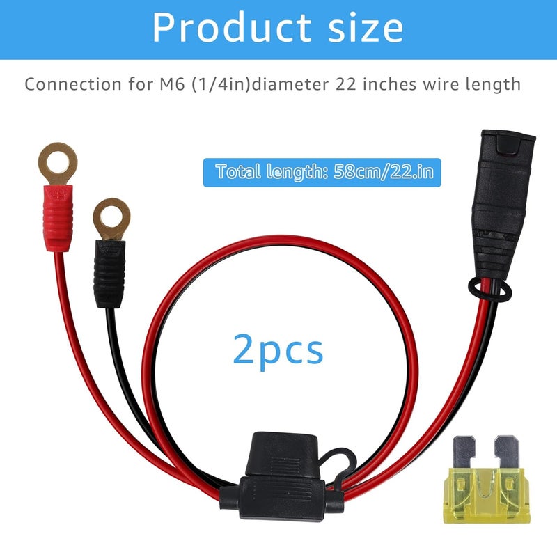 2 Pack M6 (1/4in) Wires Harness Compatible with NOCO GC002 X-Connect Genius Smart Battery Chargers Extension Cable Accessory - Image 2