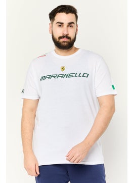 Men Crew Neck Short Sleeves Brand Logo T-Shirt, White