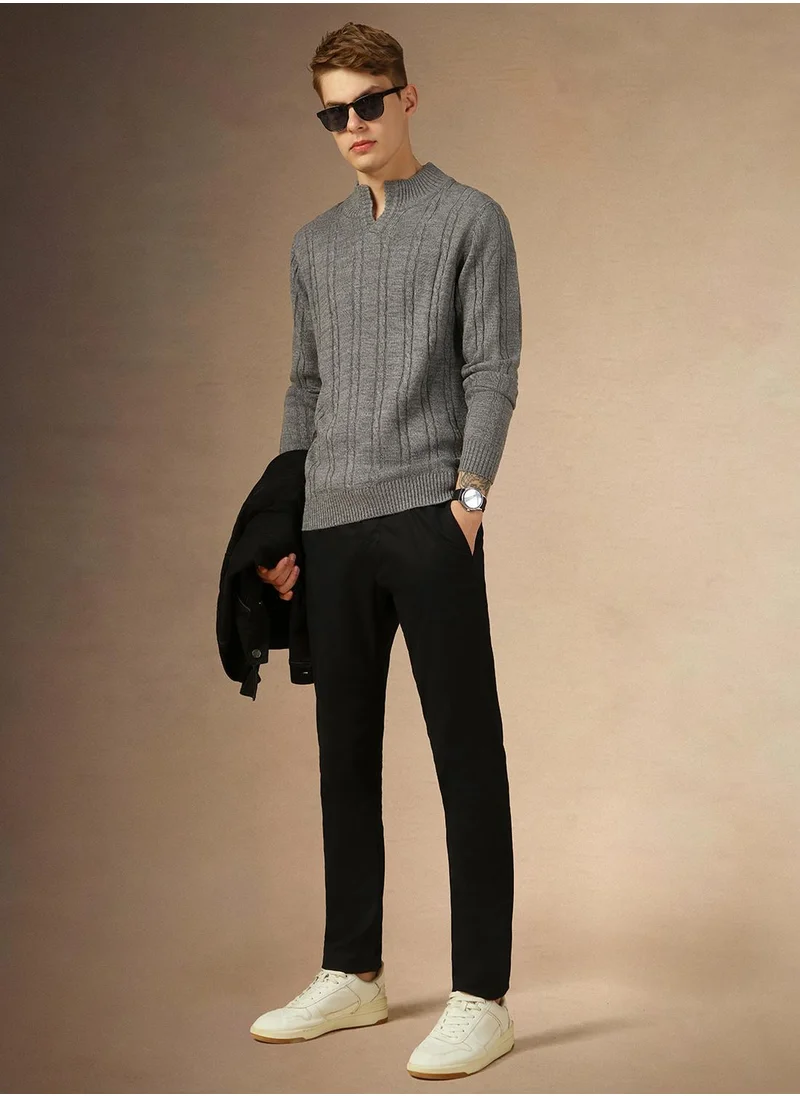 Dennis Lingo Men's Grey Melange 100% Acrylic Solid Regular Fit Sweater