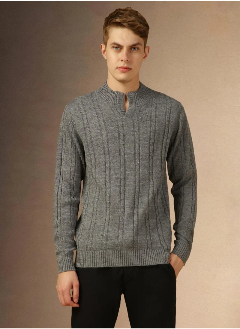 Dennis Lingo Men's Grey Melange 100% Acrylic Solid Regular Fit Sweater