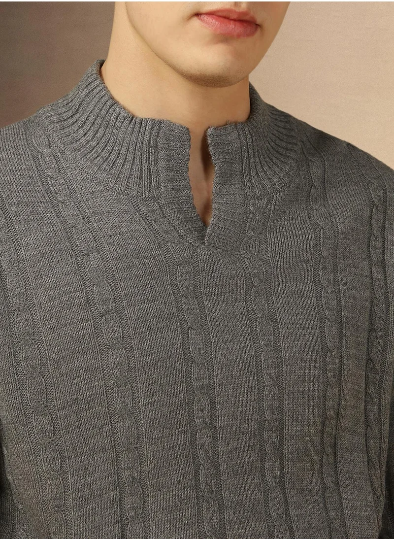 Dennis Lingo Men's Grey Melange 100% Acrylic Solid Regular Fit Sweater