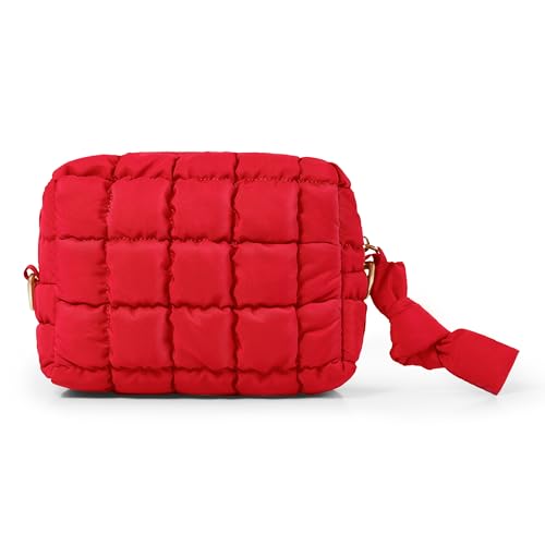 Yarnic Quilted Makeup Bag Puffy Cosmetic Bag, Travel Toiletry Bag for Women, Cute Makeup Bag Organizer Puffer Makeup Pouch (S, Red) - Image 1