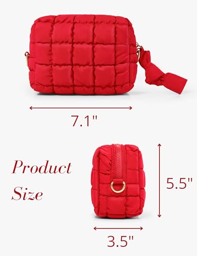 Yarnic Quilted Makeup Bag Puffy Cosmetic Bag, Travel Toiletry Bag for Women, Cute Makeup Bag Organizer Puffer Makeup Pouch (S, Red) - Image 5