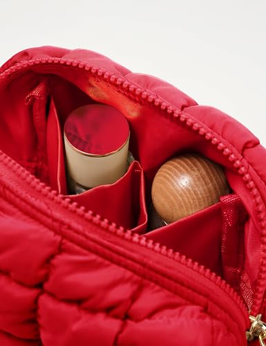 Yarnic Quilted Makeup Bag Puffy Cosmetic Bag, Travel Toiletry Bag for Women, Cute Makeup Bag Organizer Puffer Makeup Pouch (S, Red) - Image 4