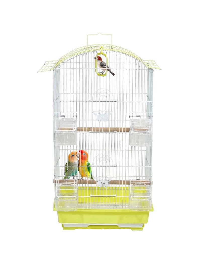 NNC PETS Portable bird cage with Hanging, Easy to carry, and Indoor-Outdoor use, 62 cm Small cage for Lovebirds, Budgies and Small Parrots, Metal bird cage with Feeders, Play swing and Perches (Yellow) - Image 1