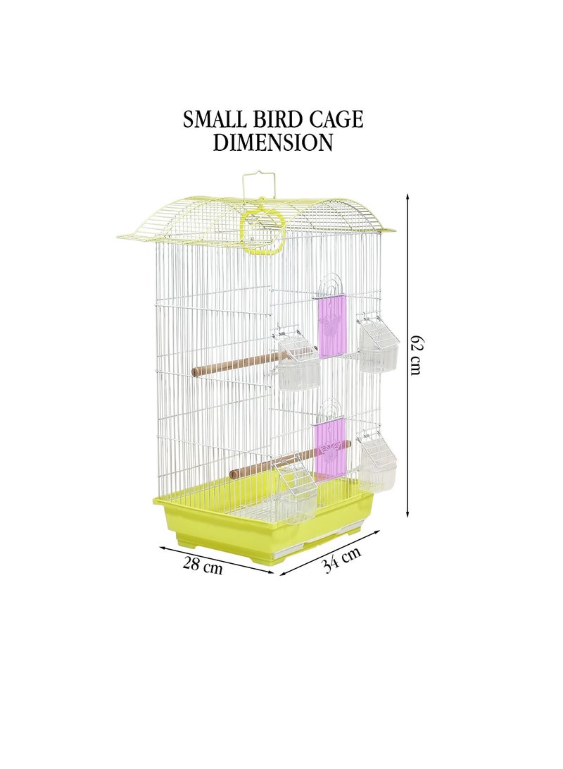 NNC PETS Portable bird cage with Hanging, Easy to carry, and Indoor-Outdoor use, 62 cm Small cage for Lovebirds, Budgies and Small Parrots, Metal bird cage with Feeders, Play swing and Perches (Yellow) - Image 2
